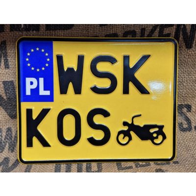 Tablica Rejestracyjna WSK KOS Żółta Zabytek Motocyklowa